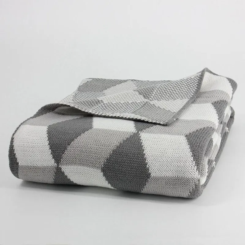 100% Acrylic Super Soft  Knitted Rhombus Throw Blanket