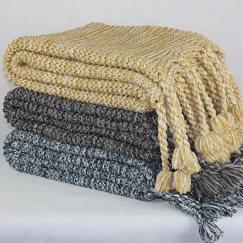 100% Acrylic  Soft Home Decoration Sofa Chunky Knit Fringed Blanket