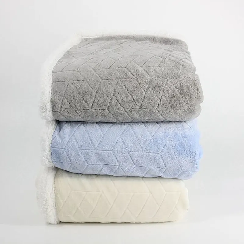 100% Polyester Plain Color Embossed Flannel With Sherpa Heavy Blanket