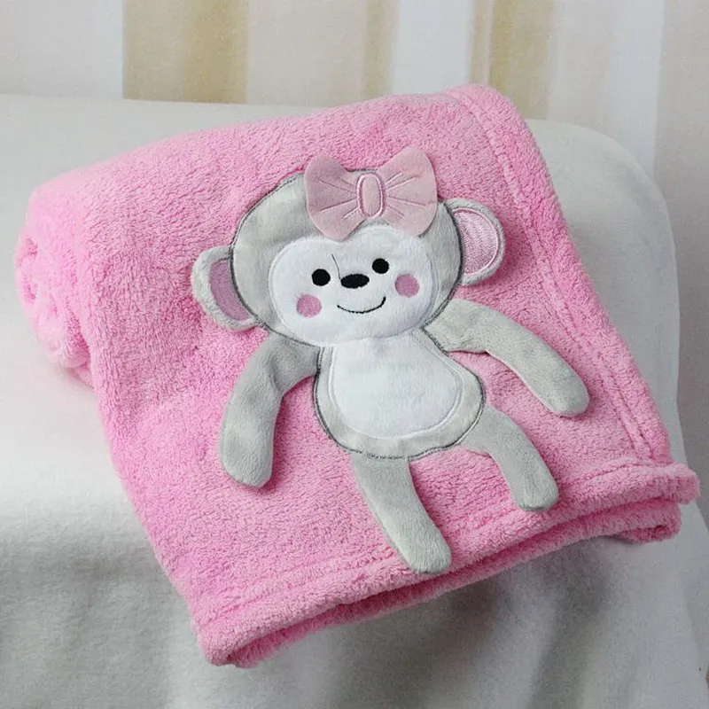 100% Polyester BSCI Wholesale Soft  Coral fleece Baby Blanket with Applique