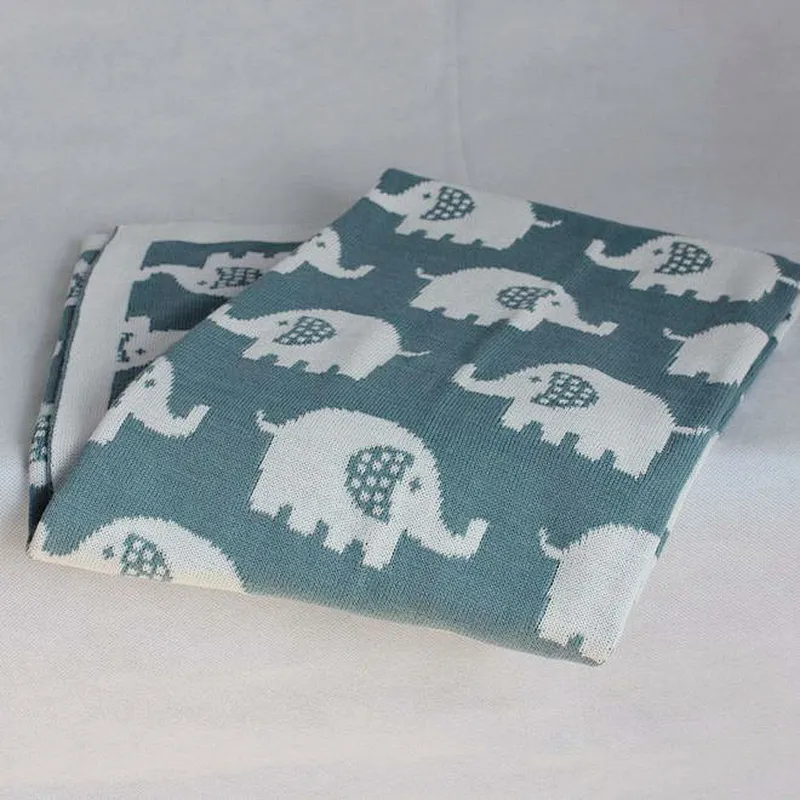100% Cotton Super Soft Hot Selling Elephant Pattern Knitted Baby Blanket