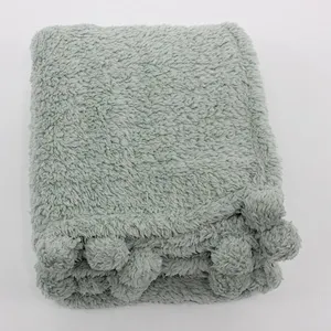 Premium Quality 100% Polyester Sherpa Pom Pom Blanket