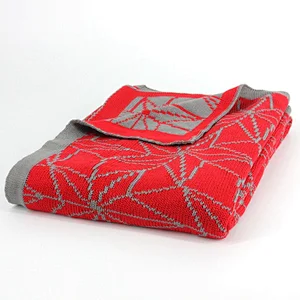 100%Acrylic China Red Geometry Knitted Jacquard  Throw