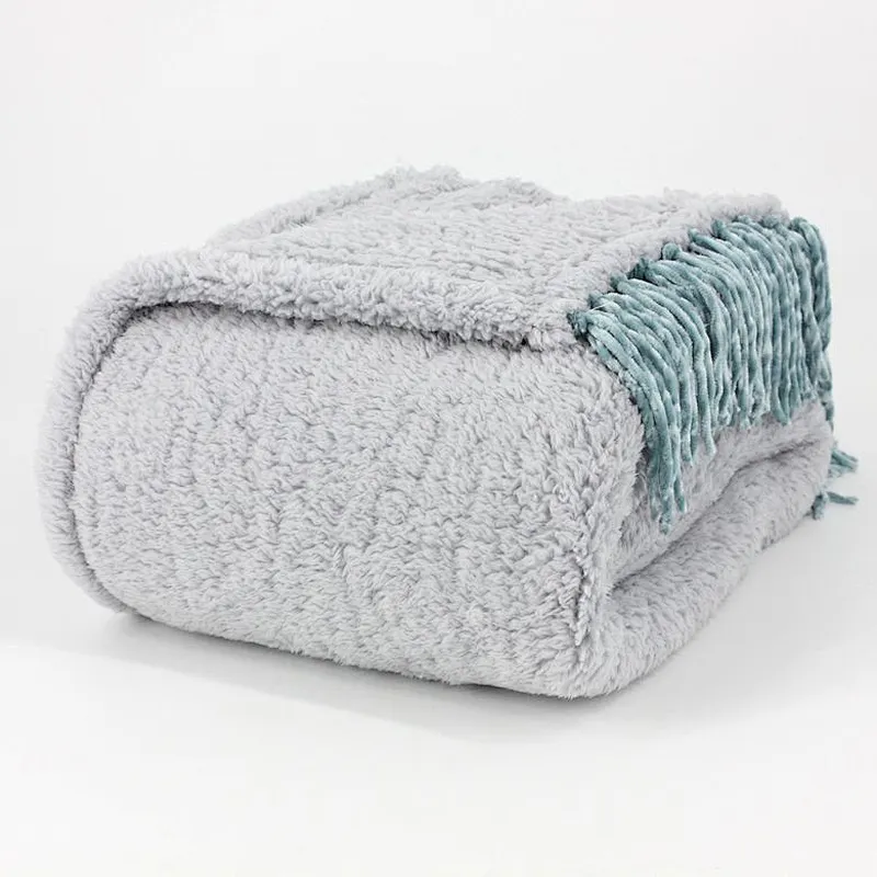 100% Polyester Super Soft Chenille Fringe Sherpa  Blanket