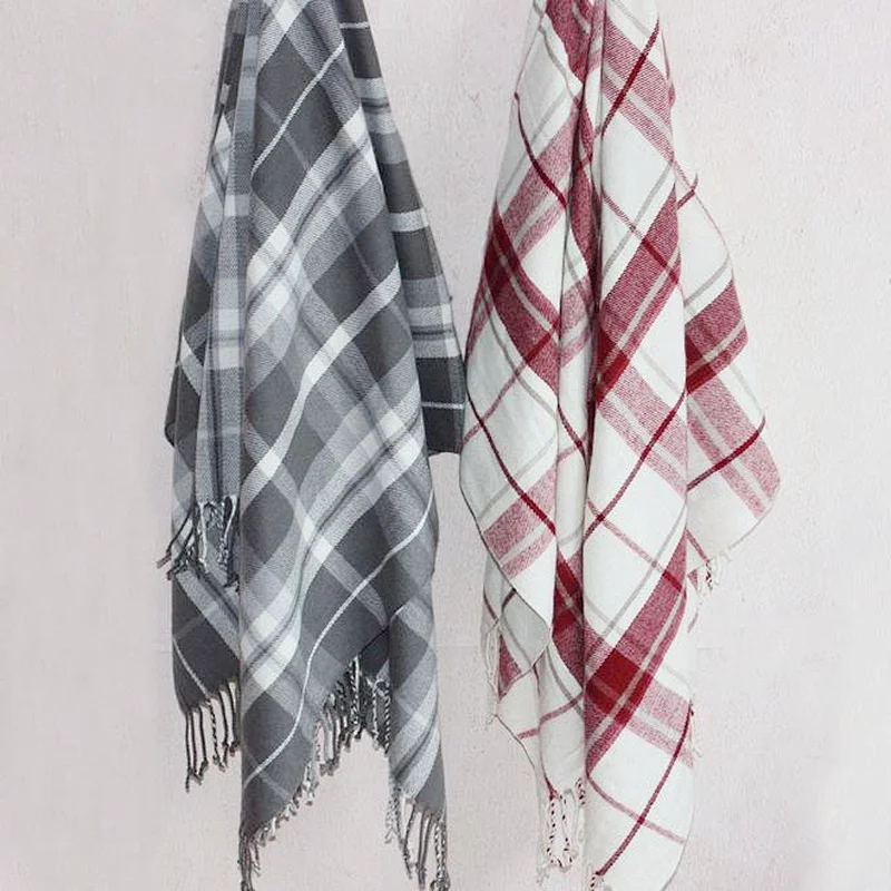 100%Acrylic Hot Selling Winter Women Plaid Check Warm Soft  Cashmere Blanket Scarf