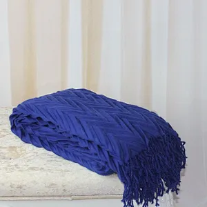 100% Acrylic Pleated Herribone Woven Throw Blanket