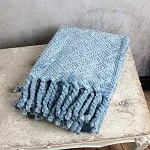 100% Polyester Embossed Flannel Fleece Fringed Blanket