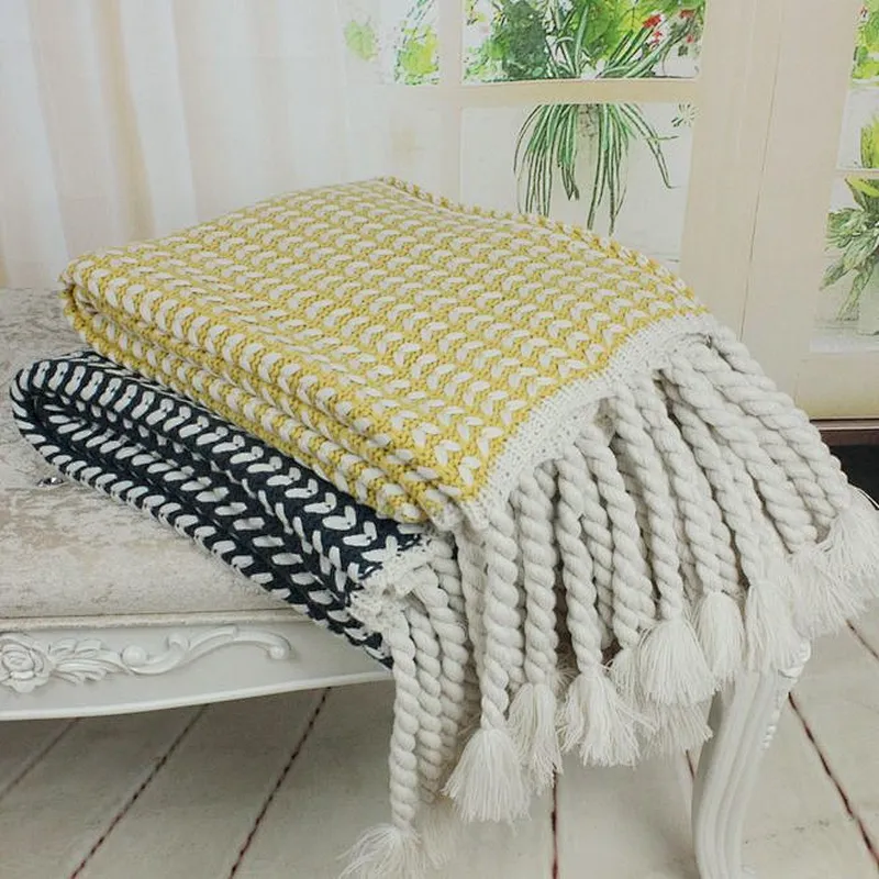3D 100% Acrylic Sofa Decorative Soft  Knitted Throw With Fringes