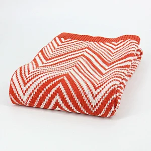 100%Acrylic China Red Zigzag Jacquard  Knitted Throw