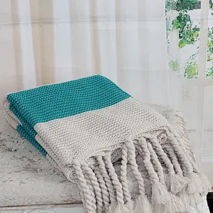 100% Acrylic Super Chunky Weighted  Hand Fringed Knitted Throw