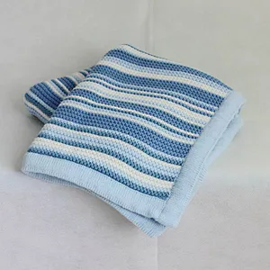 100%Cotton BSCI Wholesale Soft Baby Stripe Pattern Cotton Blanket