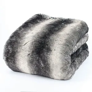 Acrylic/Polyester Stripe Printed Faux Animal Fur Throw Blanket