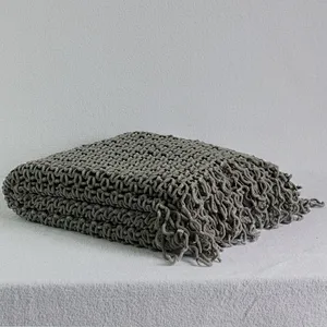 100% Polyester China Wholesale BSCI Fringes Sofa Crochet Chenille Throw