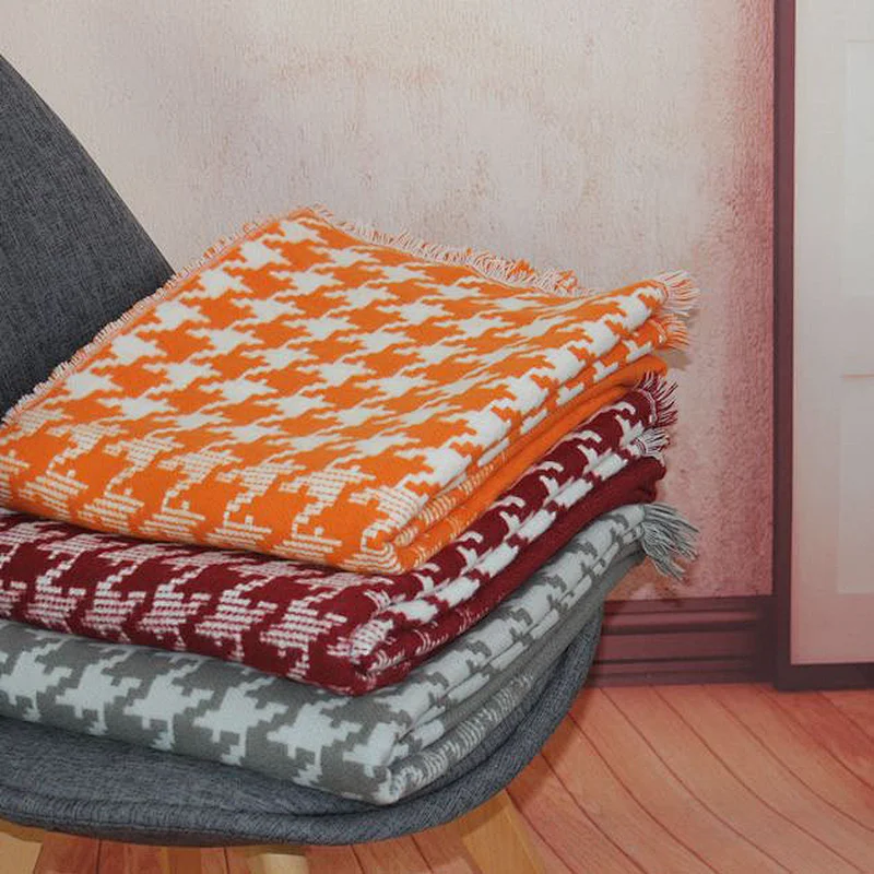 100% Acrylic Soft Houndstooth Woven Office Blanket