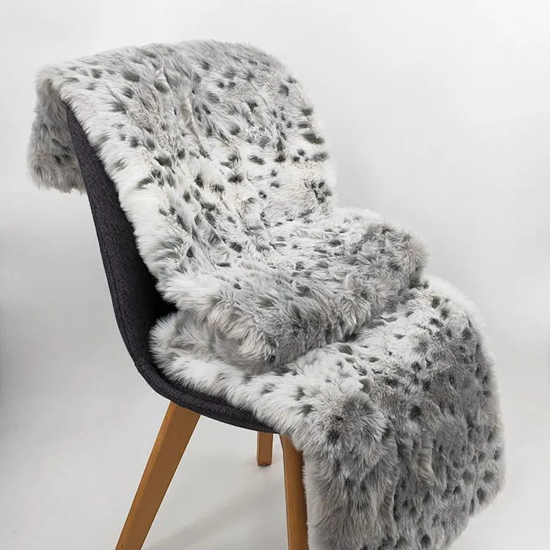 Luxury Home Decorative Sofa Bed Lepard Jacquard Faux Fur Blanket