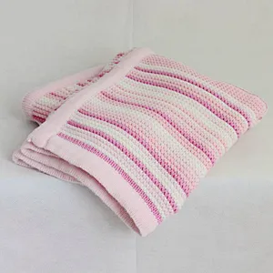 100%Cotton BSCI Wholesale Soft Baby Stripe Pattern Cotton Blanket