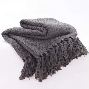 100% Acrylic Knit Soft Plain Color Blanket for Promotion