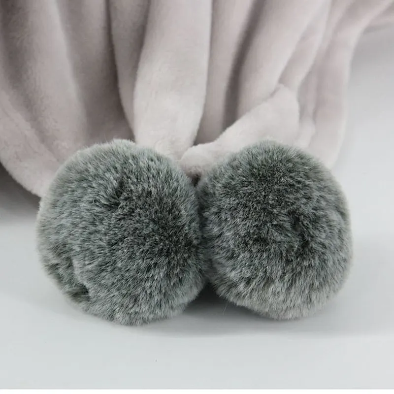 100% Polyester Microfiber Soft Flannel Fleece Throw Blanket with Fur Pom Pom