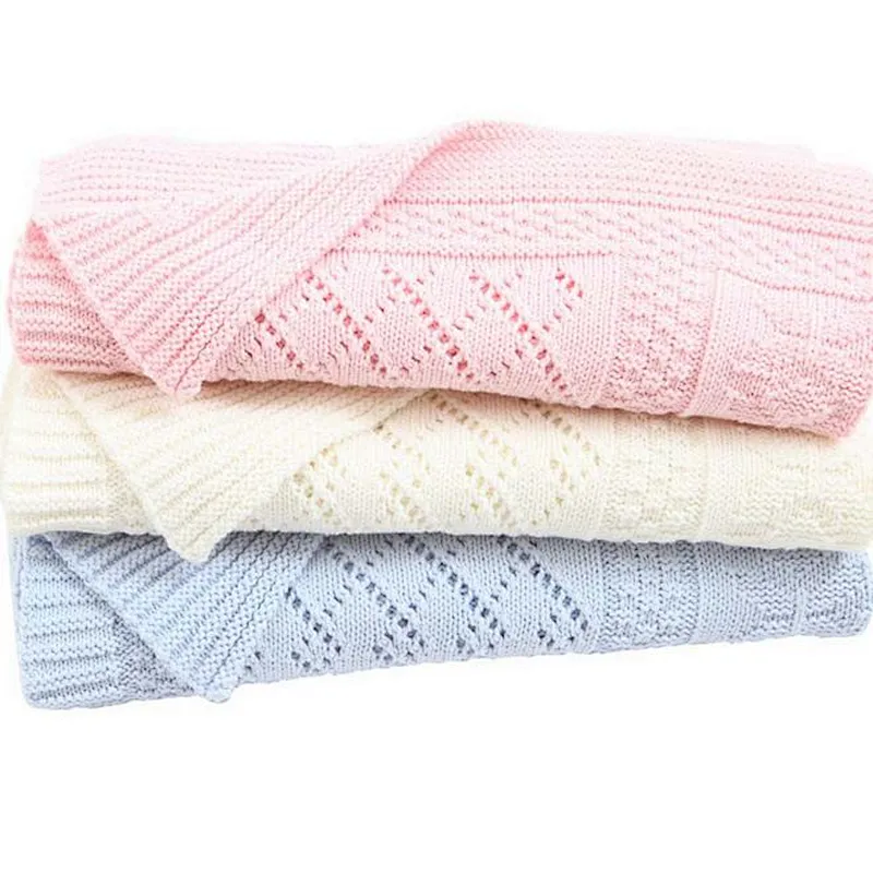100% Acrylic BSCI Wholesale Soft Baby Open Knitting   Blanket