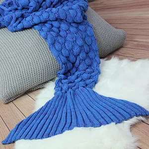 100% Acrylic Warm Kids  Baby Sleeping Wrap Handmade Knitted  Mermaid Blanket