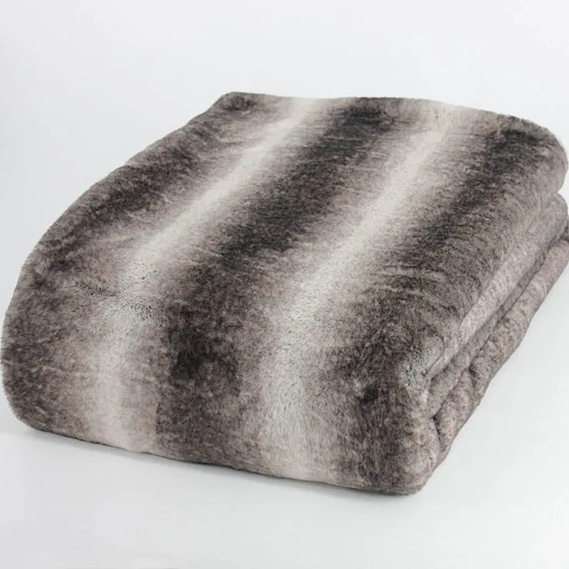 100% Polyester Printed Stripe Faux Fur Luxury Blanket