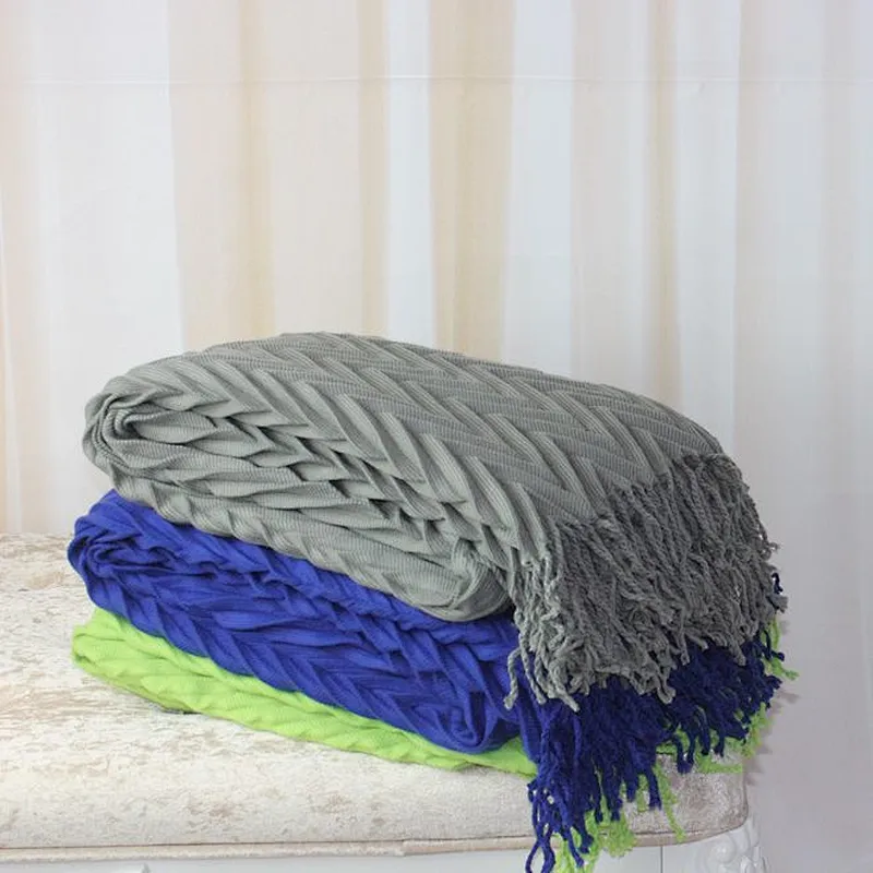 100% Acrylic Pleated Herribone Woven Throw Blanket