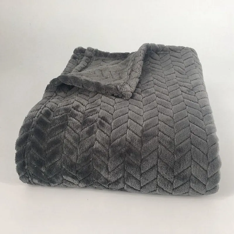 100% Polyester Leaves Jacquard Flannel Fleece Winter Bed Blanket
