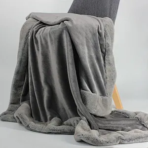 100% Polyester Faux Fur Border Winter Fleece Blanket