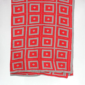 100%Acrylic China Red Geometry Knitted Jacquard  Throw