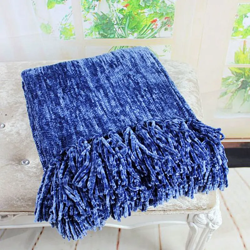 100% Polyester Soft Decorative Fringed China factory BSCI audit made cheap woven Chenille Throw
