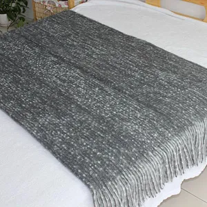 100%Acrylic China Wholesale Mohair Woven Fringe Mohair Blanket