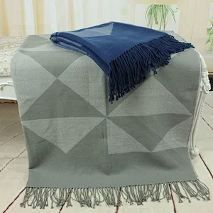 100% Acrylic Check Pattern Blue Color Sofa Throw Blanket