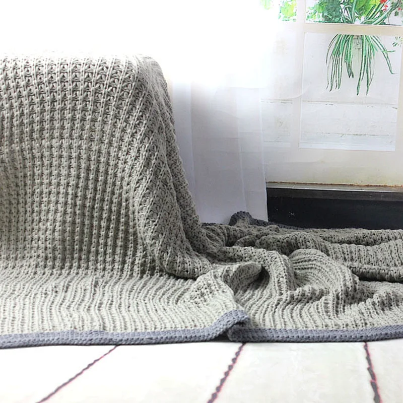 100% Acrylic Sofa Super Chunky Weighted  Hand  Knitted Plaid Throw