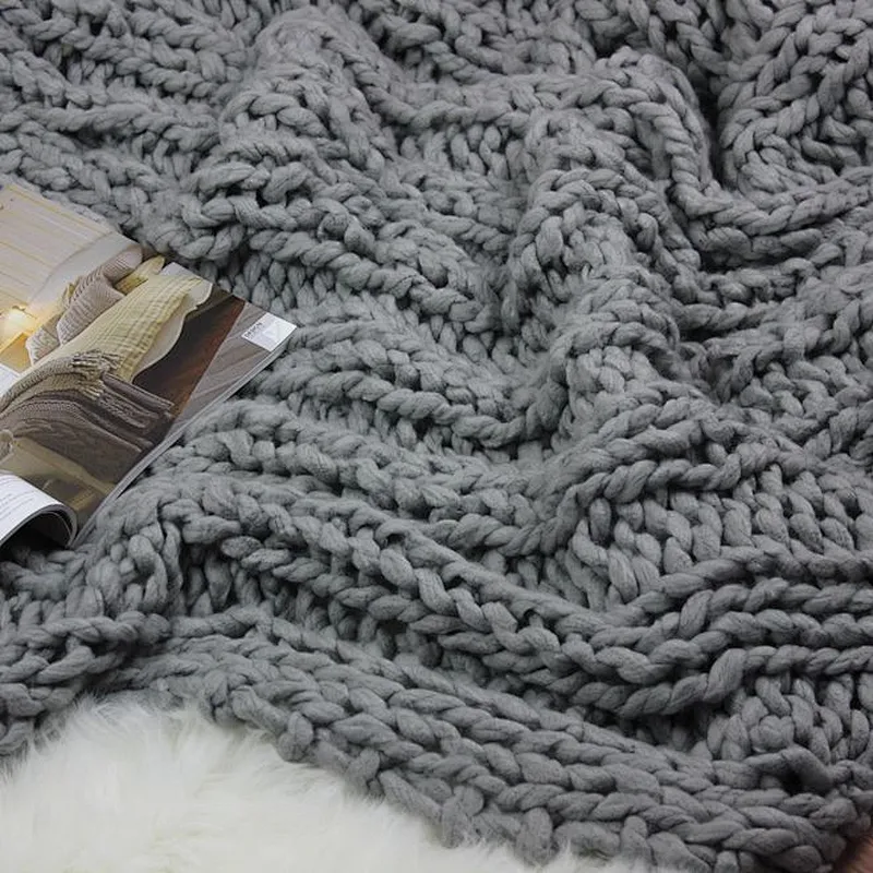 100% Acrylic Handmade Sofa Blanket Knitted Plaid Chunky
