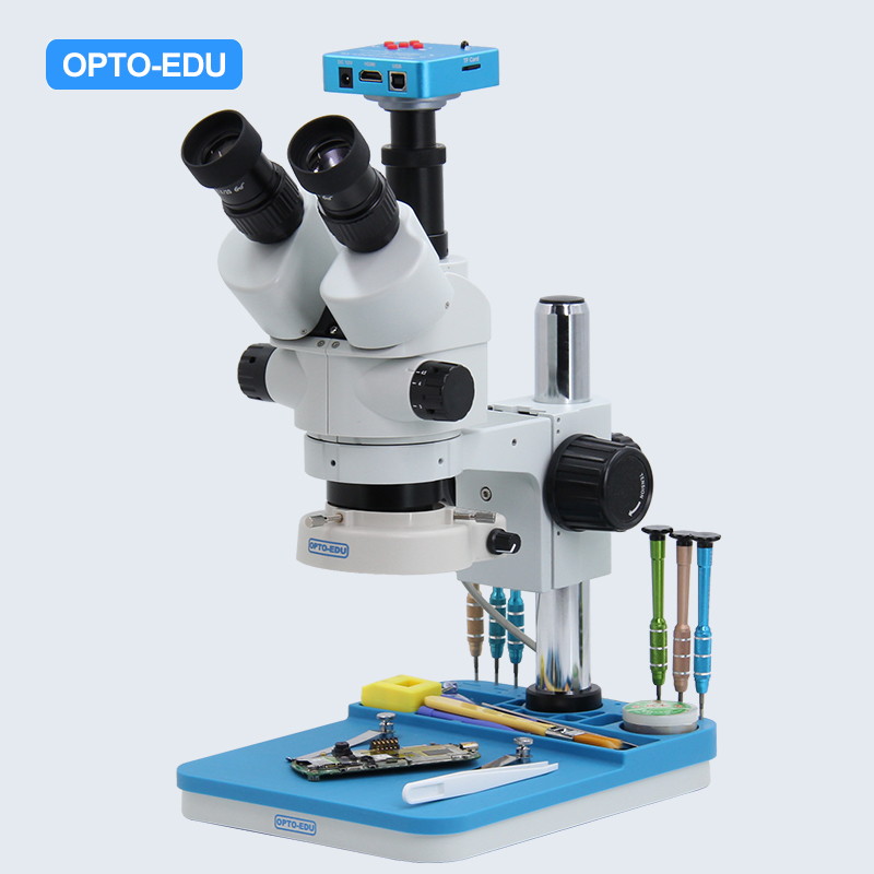 Microscope de réparation de carte PCB de téléphone bricolage avec support  résistant à la chaleur, tête simul-focale, lumière LED