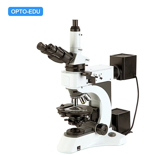Microscópio polarizador, reflexão e transmissão de luz