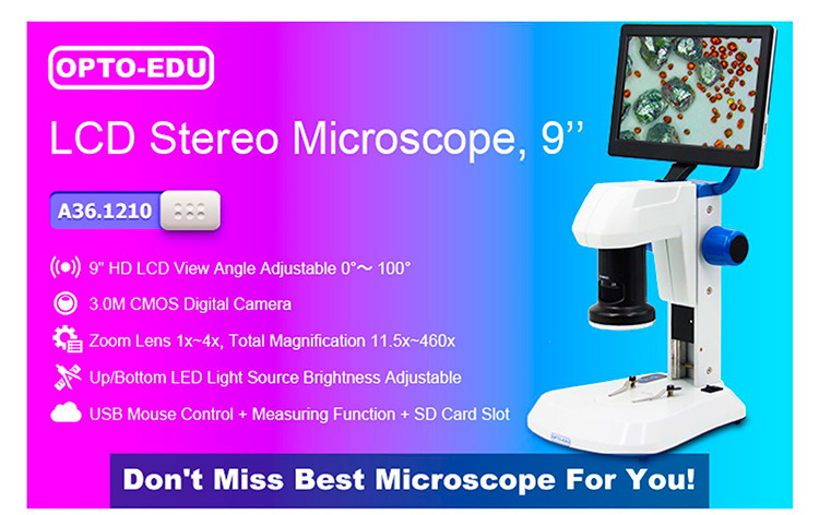 OPTO-EDU A36.1210 9 LCD Digital Measure Stereo Microscope, 46×