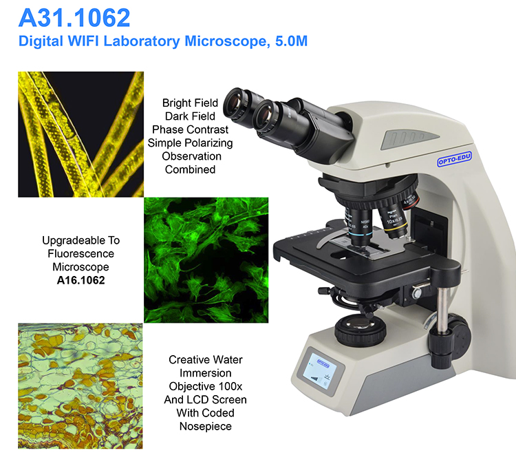 Microscope de laboratoire binoculaire numérique OPTO-EDU A31.1062-5.0W  WIFI, 5.0M