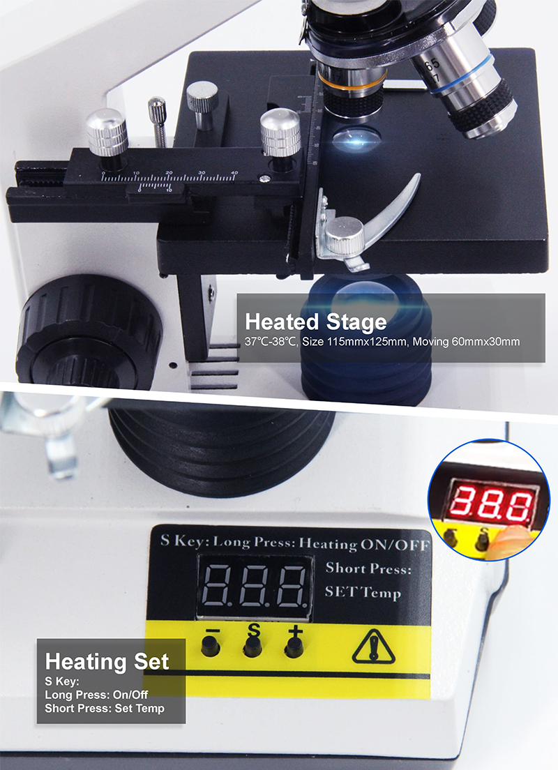 OPTO-EDU A33.5100 7 LCD Digital Heating Stage Biological Microscope