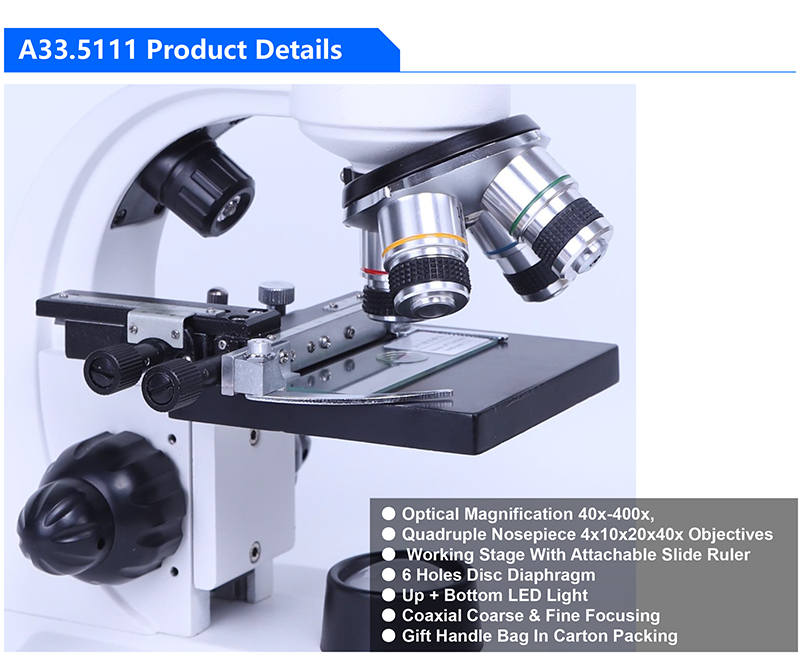 OPTO-EDU A33.5121-TH Microscope numérique biologique à double objectif LCD  7 + USB, 2,0 M