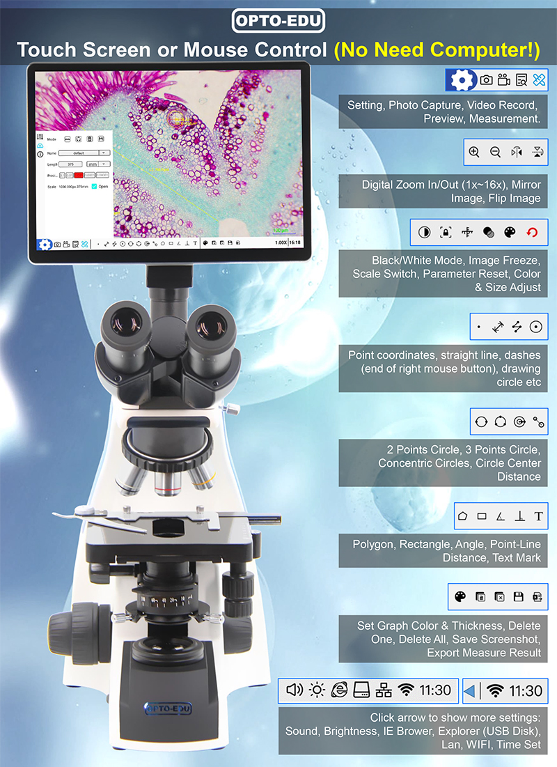 OPTO-EDU A33.1502 10.5 microscopio digitale LCD touch screen, 8.0