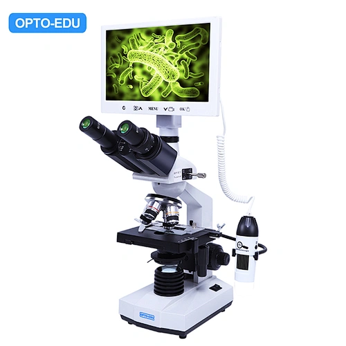 Microscópio Digital de Lente Dupla Portátil LCD de 7" + USB, 2.0M, Trinocular