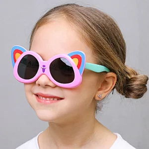 High quality fashionable brand sun glasses cartoon kids silica gel frame sunglasses