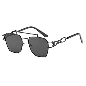 Most Fashion Square Metal Frame Polarized Trendy Oversize Unisex Double Bridge Sunglasses