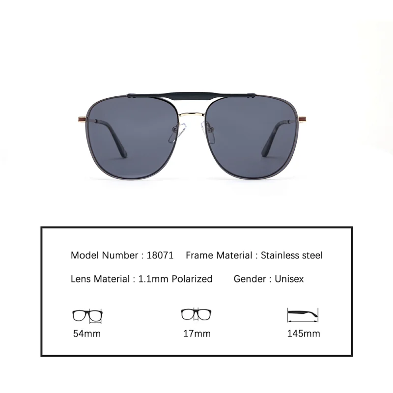 Genuine Aviation Metal Square Gold Big Sun Glass Man And Lady Trendy Woman Shade Polarized Clip Stainless Steel Sunglass