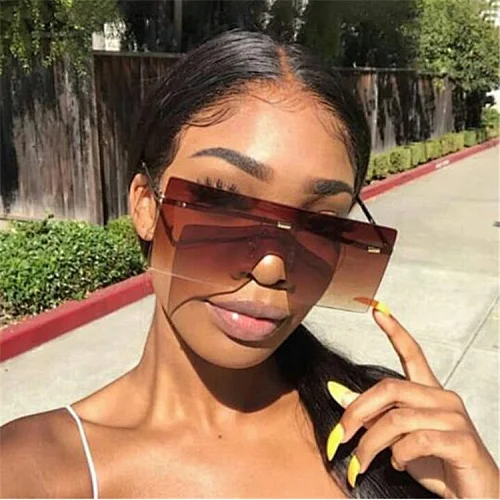 2021 Europe Fashion Big Square Frame Rimless Designer Oversized Gradient UV400 Trendy Women Shades Sun Glasses Sunglasses
