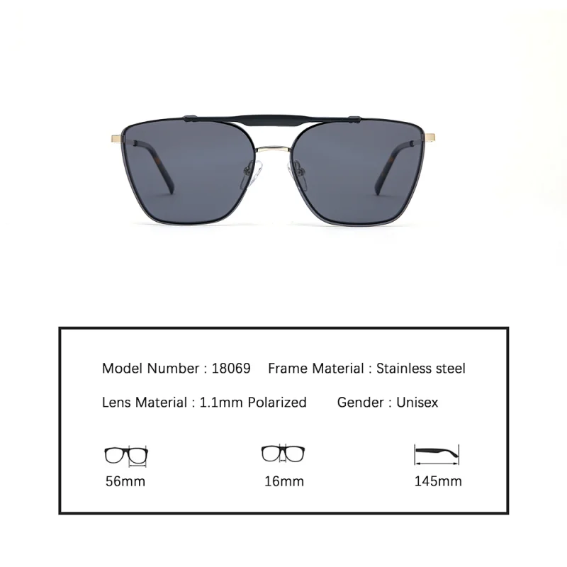 In Stock 2021 Polarized Carbon Fiber Aviation Large Metal Square Women Gold Big Clip Stainless Steel Sunglass