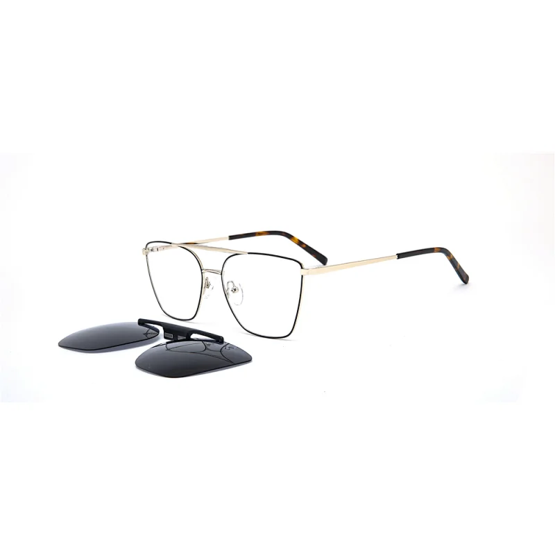 In Stock 2021 Polarized Carbon Fiber Aviation Large Metal Square Women Gold Big Clip Stainless Steel Sunglass