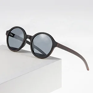 Custom logo print unisex glasses black round wooden sunglasses polarized