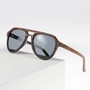 High quality wooden fashion double bridge frame custom sun glasses polarized sunglasses